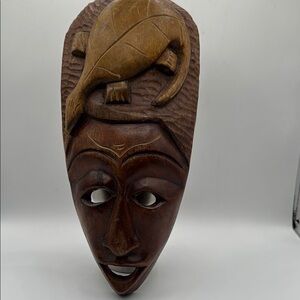 Lucky Turtle African Mask wooden Hanging Art Decor Large 13” vintage